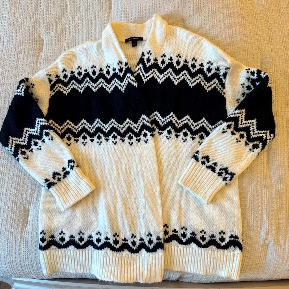 Ann Taylor Cream & Black Knit Sweater with belt